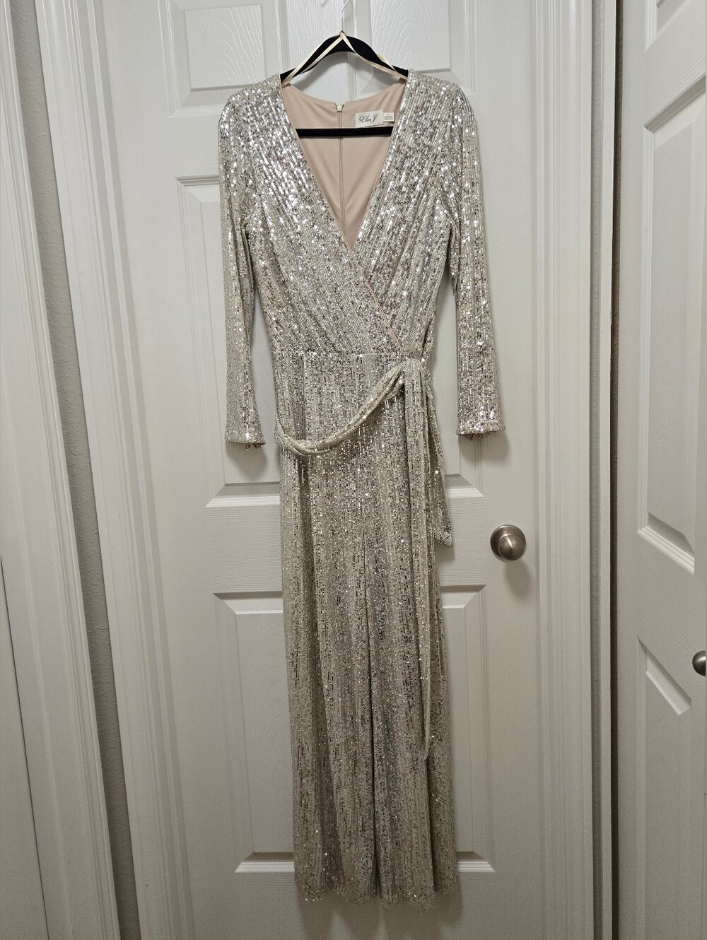 Eliza J Silver Sequin Wrap Jumpsuit